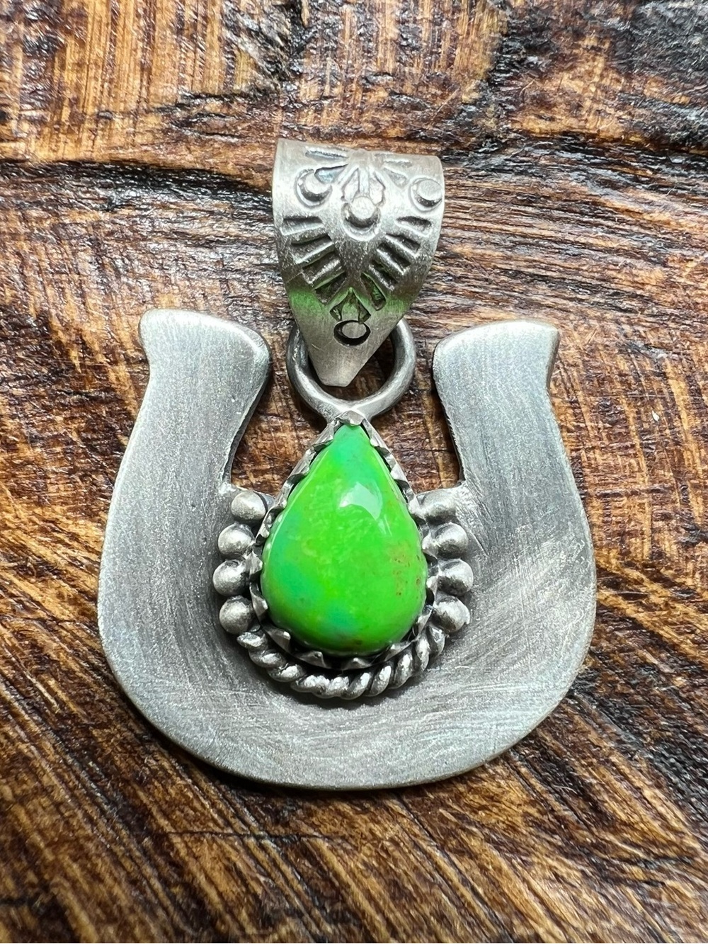 Sterling Silver Sonoran Gold Turquoise Horseshoe Pendant Southwestern